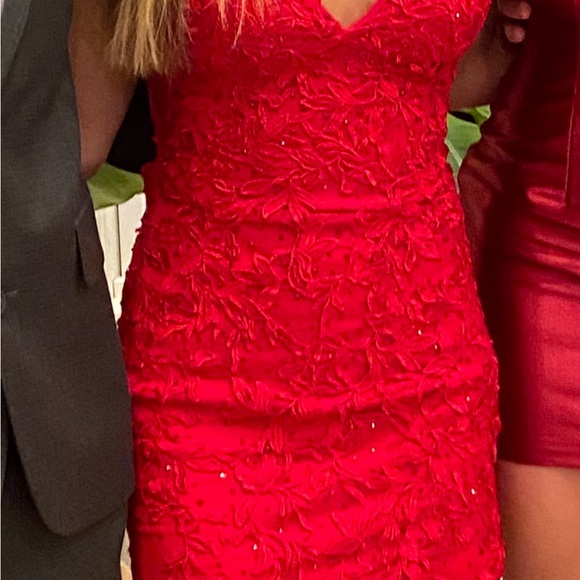 Faviana Scarlet Lace Embellished Dress - Picture 5 of 6